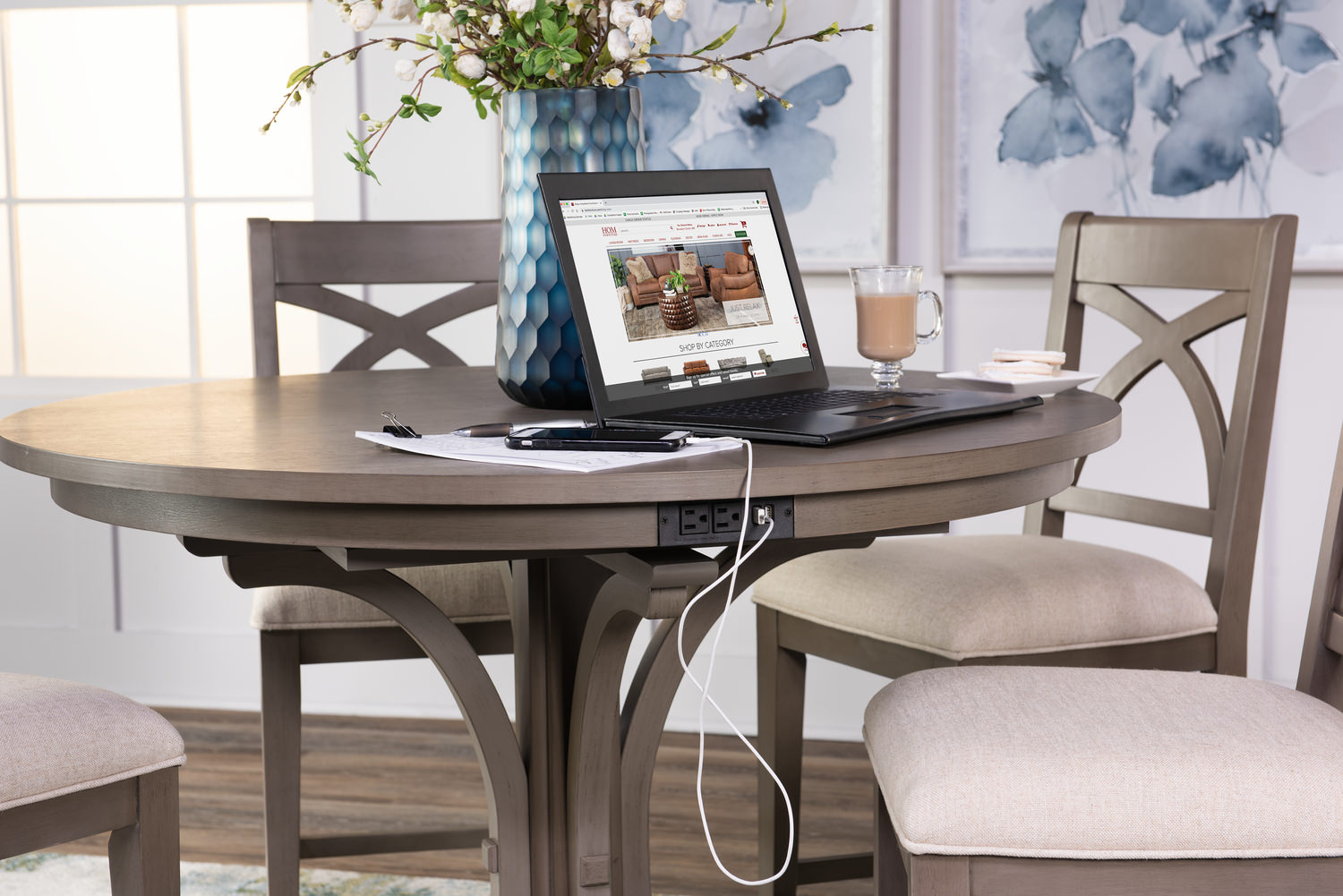 Aravon Round Workspace Counter Table With 4 Stools - HOM Furniture
